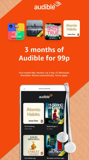 Audible trial 3 months for 99p